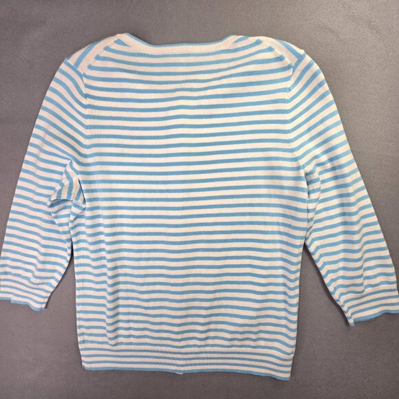 Talbots Sweater Womens M P Cardigan Blue Stripe Flamingo Embroidered Nautical - Picture 7 of 12